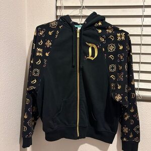 XS Disneyland Disney Sleeping Beauty Castle Zip Hoodie Black Gold Print Size  XS